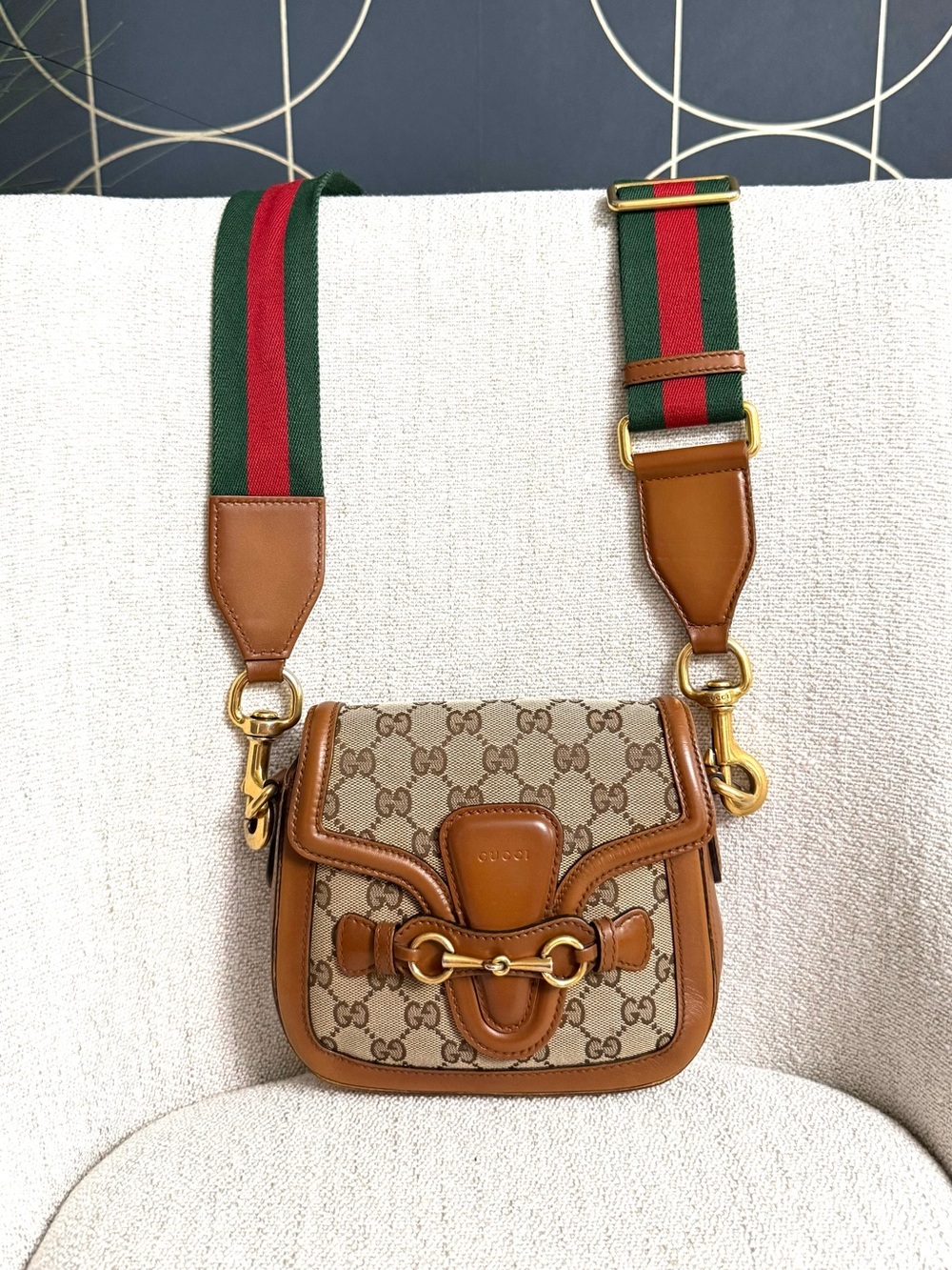 Authentic Gucci Small Lady Web Shoulder bag crossbody monogram canvas